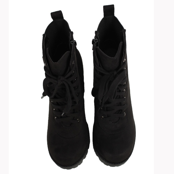 Size 8 Black Faux Suede Lace Up Stacked Block Heel - Picture 7 of 8